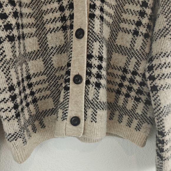 Rails Reese Black Oatmeal Plaid Button Up V-neck Wool Blend Cartigan Size Small - Picture 4 of 15